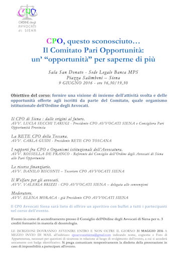 CPO, questo sconosciuto... Il Comitato Pari Opportunità: un' 